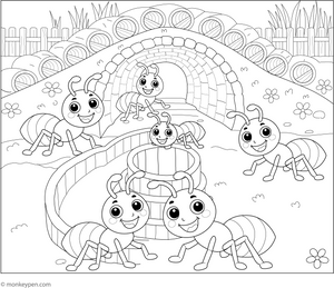 Ants Making a Tunnel Maze Coloring Page