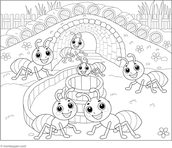Ants Making a Tunnel Maze Coloring Page