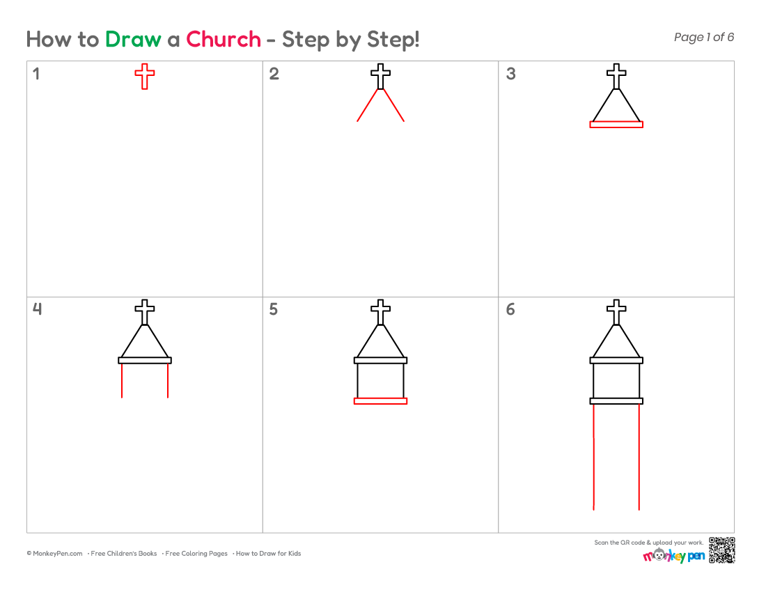 How to Draw a Church – Easy Step-by-Step Building Drawing for Kids