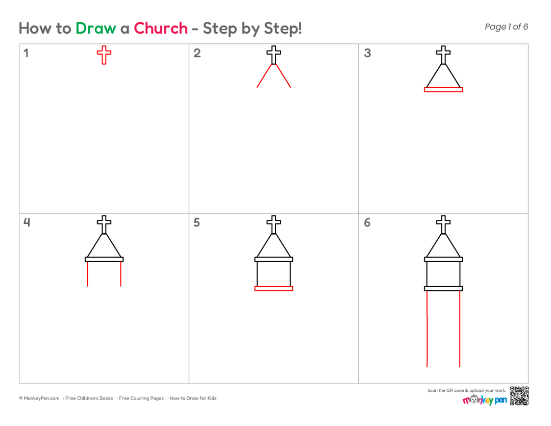 How to Draw a Church – Easy Step-by-Step Building Drawing for Kids