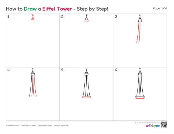 Printable Eiffel Tower drawing sheet for creative learning activities.