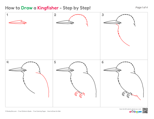 How to Draw a Kingfisher –Simple Step-by-Step Bird Drawing for Kids