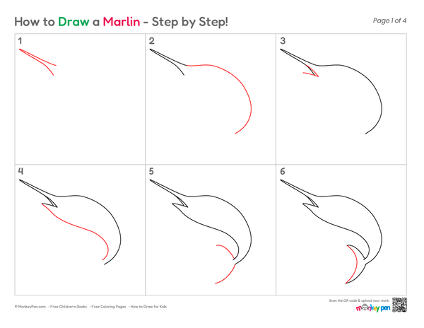 How to Draw a Marlin – Step-by-Step Fish Drawing for Kids