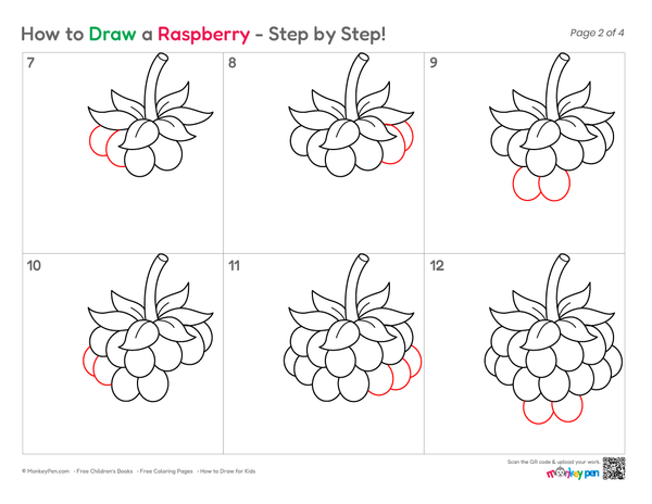 How to Draw a Raspberry – Simple Step-by-Step Fruit Drawing for Kids