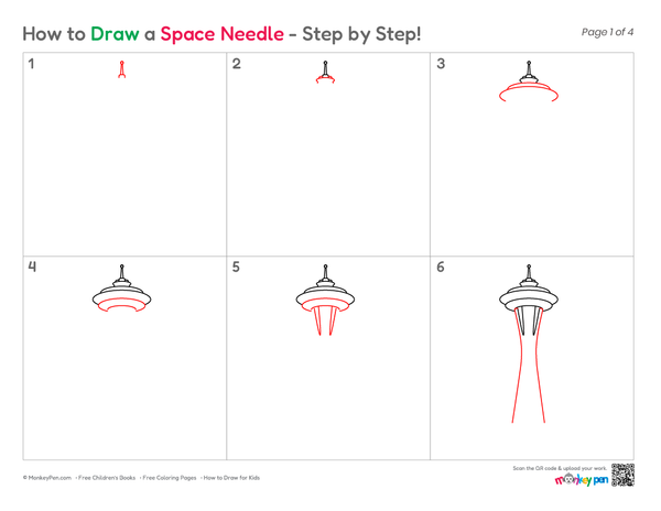 How to Draw the Space Needle – Simple Step-by-Step Landmark Drawing for Kids