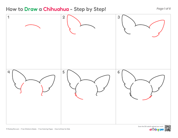 Easy dog drawing featuring a Chihuahua.