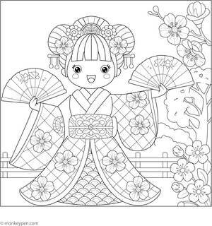 Japanese Fan Dance Coloring Page