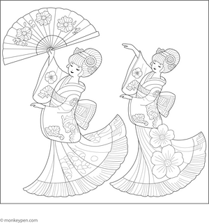 Japanese Fan Dance Coloring Page