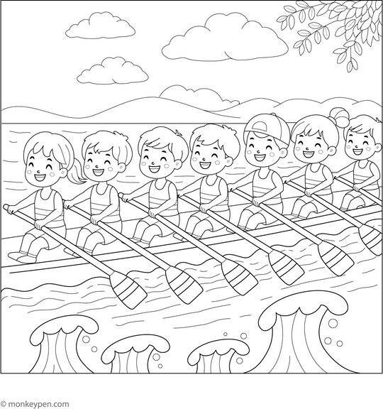 Free Printable Rowing Coloring Page for Kids