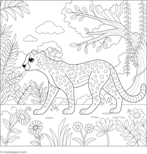 Cheetah in a Jungle coloring page – free printable for kids to color and enjoy