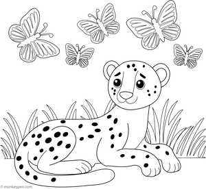 Cheetah with Butterfly Friends coloring page – free printable for kids to color and enjoy
