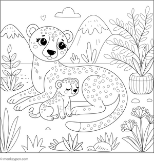 Cheetah Family coloring page – free printable for kids to color and enjoy