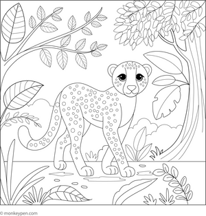 Cheetah in the Jungle coloring page – free printable for kids to color and enjoy