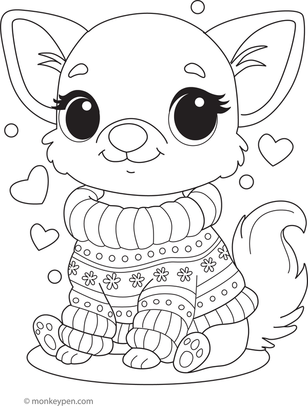 Chihuahua in a Sweater coloring page – free printable for kids to color and enjoy