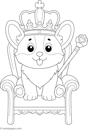 Corgi in a Crown coloring page – free printable for kids to color and enjoy