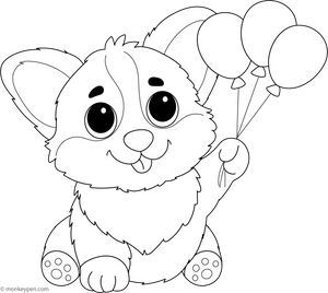 Corgi with a Balloon coloring page – free printable for kids to color and enjoy