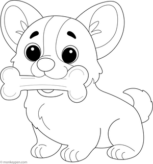 Corgi with Bone coloring page – free printable for kids to color and enjoy