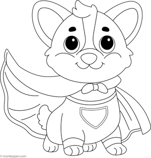 Corgi as a Superhero coloring page – free printable for kids to color and enjoy