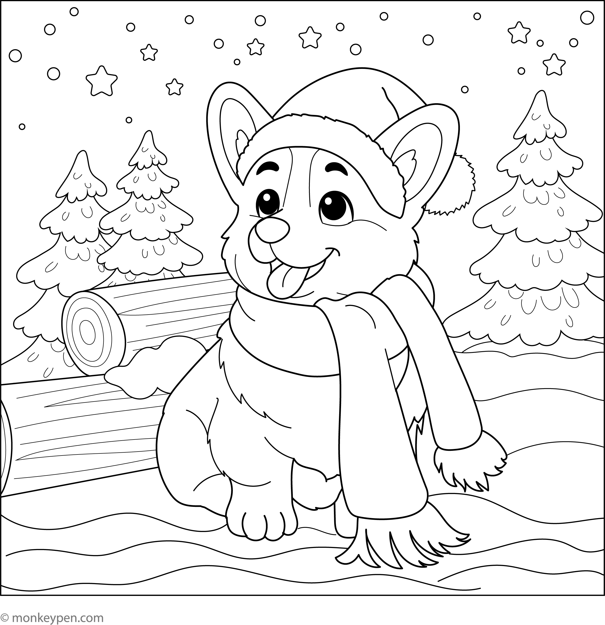 2550 17 Corgi in a Winter Wonderland Colouring Page 8c5de836 e77c 484a 9e70 ccd075519406 corgi in a winter wonderland – cute coloring page