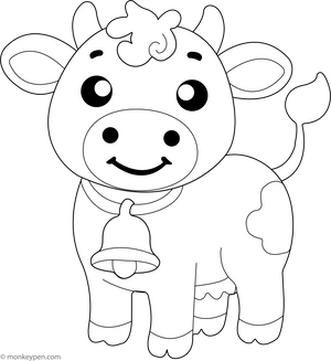 Cartoon Cow with a Bell coloring page – free printable for kids to color and enjoy