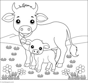 Cow and Calf coloring page – free printable for kids to color and enjoy