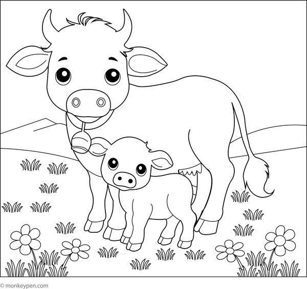Cow and Calf coloring page – free printable for kids to color and enjoy