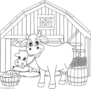 Cow in a Barn coloring page – free printable for kids to color and enjoy