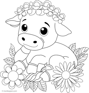 Cow in a Flower Crown coloring page – free printable for kids to color and enjoy