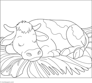 Cow Sleeping on Hay coloring page – free printable for kids to color and enjoy