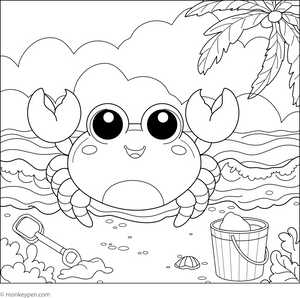 Crab on the Beach coloring page – free printable for kids to color and enjoy