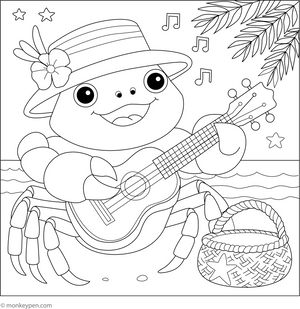 Crab Playing a Ukulele coloring page – free printable for kids to color and enjoy
