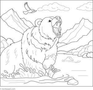 Grizzly Bear Growl Coloring Page – fun and educational printable for children