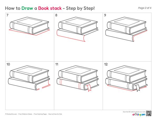 Easy books pile drawing for kids