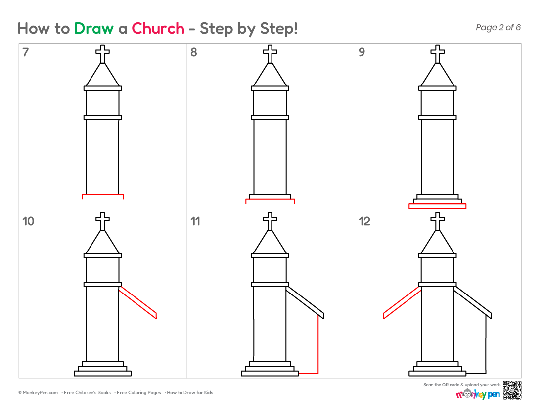 How to Draw a Church – Easy Step-by-Step Building Drawing for Kids