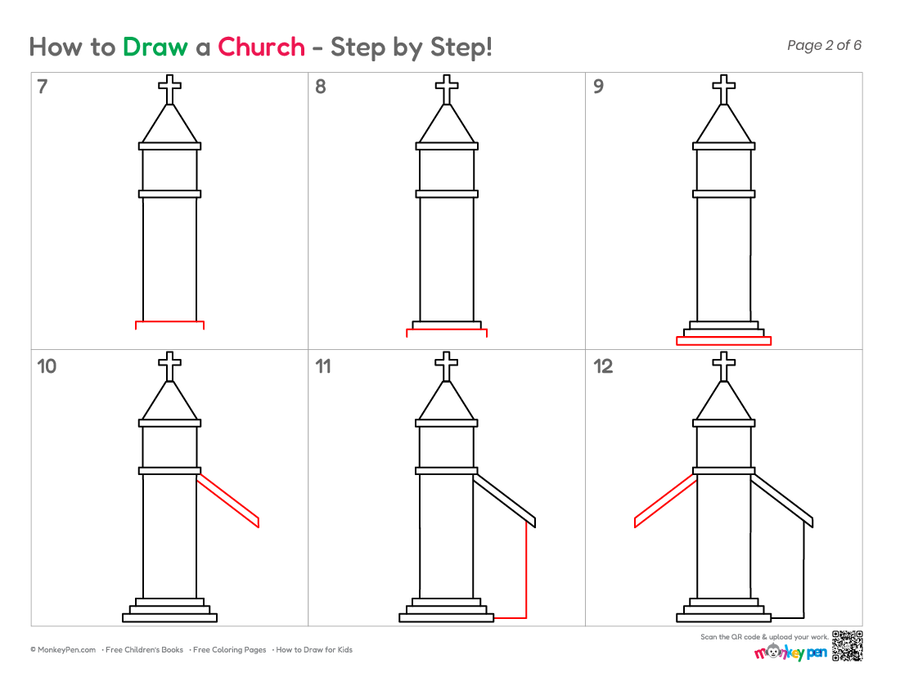 How to Draw a Church – Easy Step-by-Step Building Drawing for Kids