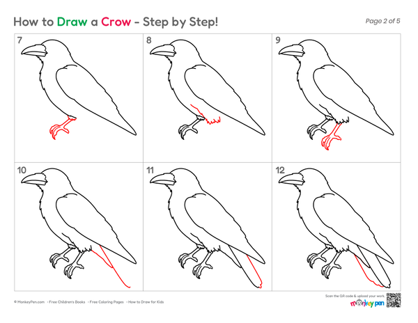 Kids-friendly crow tutorial focusing on clean outlines.