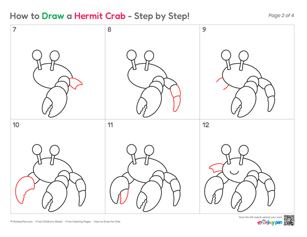 How to Draw a Hermit Crab – Easy Step-by-Step Ocean Animal Drawing for Kids
