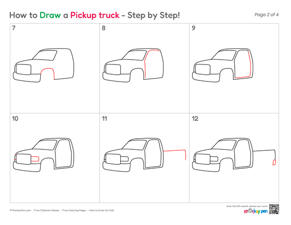 How to Draw a Pickup Truck – Simple Step-by-Step Vehicle Drawing for Kids