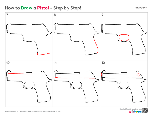 Kids-friendly toy pistol tutorial focusing on clean outlines.