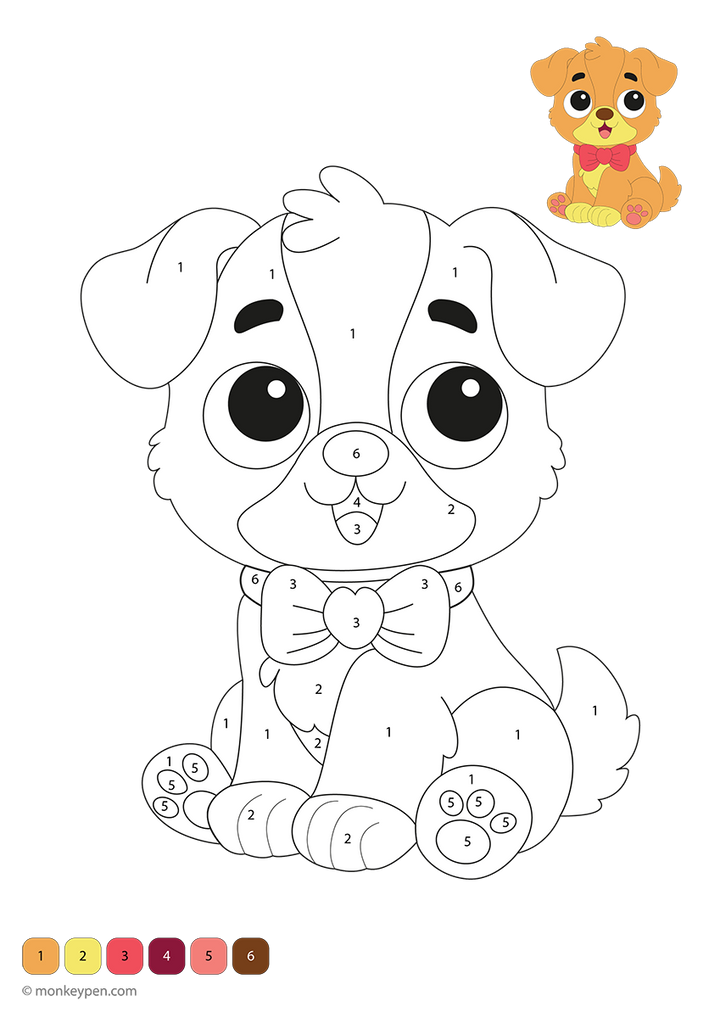 Puppy Color by Number Downloadable Activity Sheets PDF
