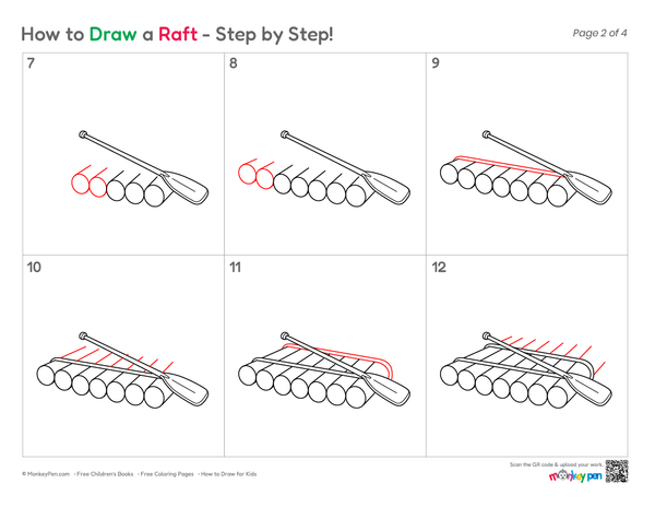 Simple wooden raft drawing