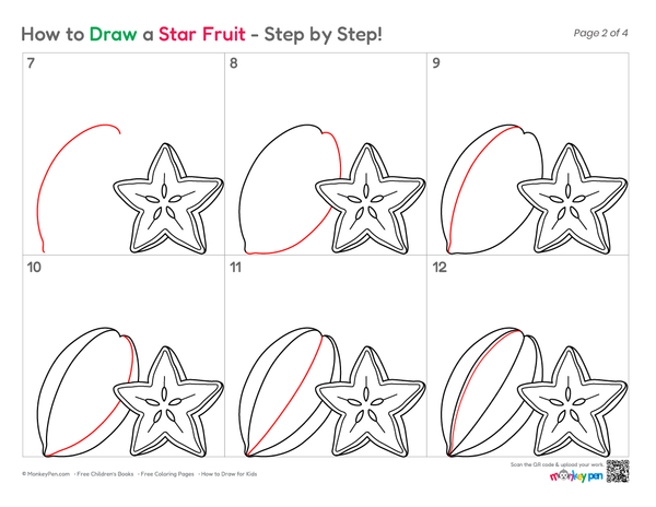 How to Draw a Star Fruit – Step-by-Step Fruit Drawing for Kids