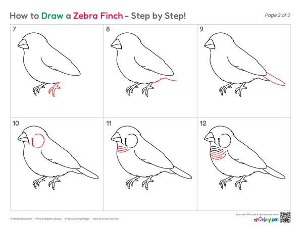 Cute zebra finch drawing made with simple shapes.