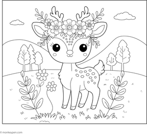Deer with Flower Crown coloring page – free printable for kids to color and enjoy