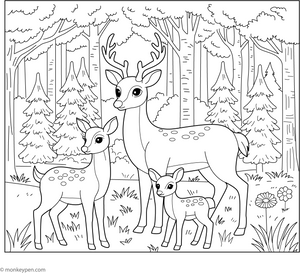Deer Family coloring page – free printable for kids to color and enjoy