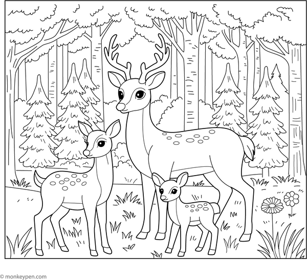 Deer Family coloring page – free printable for kids to color and enjoy