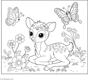 Fawn with Butterfly Friends coloring page – free printable for kids to color and enjoy