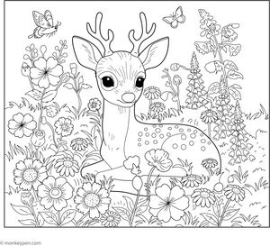 Deer Amongst the Wildflowers coloring page – free printable for kids to color and enjoy