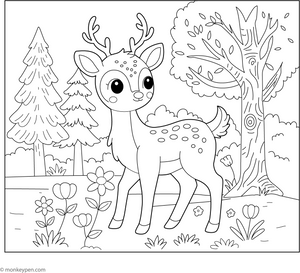 Deer in a Forest coloring page – free printable for kids to color and enjoy