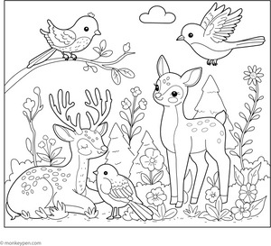 Deer and Bird Friends coloring page – free printable for kids to color and enjoy